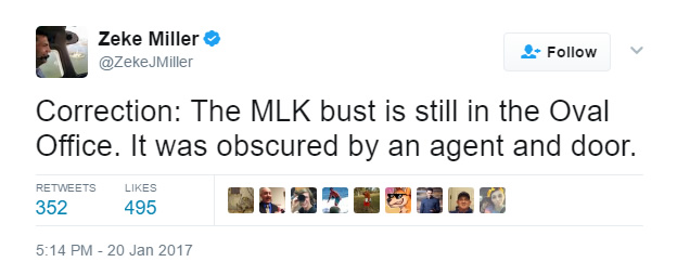 Tweet about Trump removing MLK Bust - Fake News