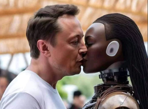 elon musk kissing making robot wife